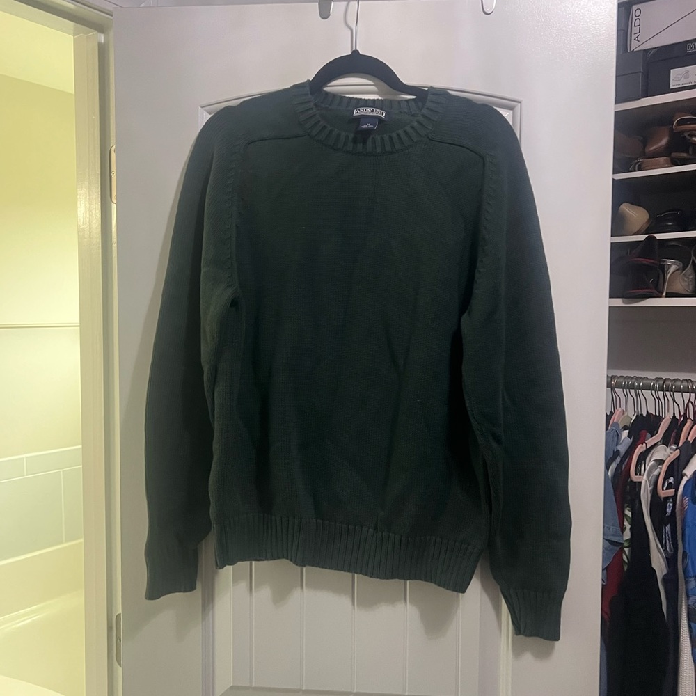 Lands' End Men's Forest Green Crewneck Sweater 100% cotton